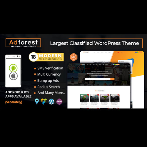 adforest classified ads wordpress theme - WordPress and WooCommerce themes and plugins, available under GPL license starting from $5 -