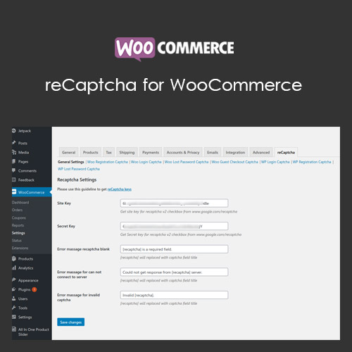 recaptcha for woocommerce - Cart -
