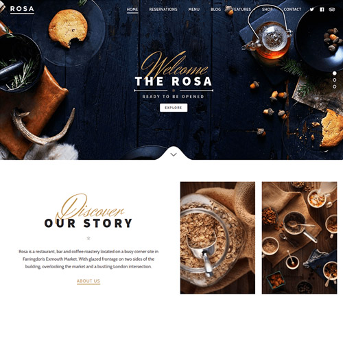 rosa an exquisite restaurant wordpress theme - WordPress and WooCommerce themes and plugins, available under GPL license starting from $5 -