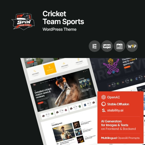 Spin – Cricket Team Sports WordPress Theme + AI